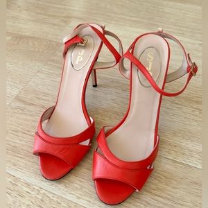 SJP Sarah Jessica Parker red Anna leather heels 38 ankle-strap sandals 7.5